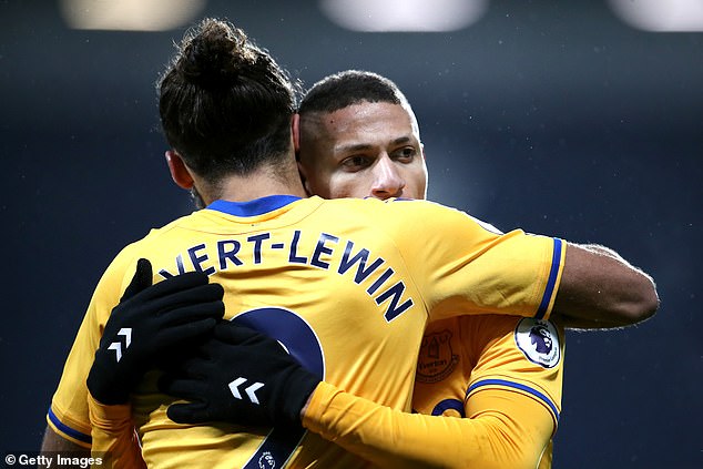 Richarlison and Calvert Lewin celebrating the goal vs West Brom